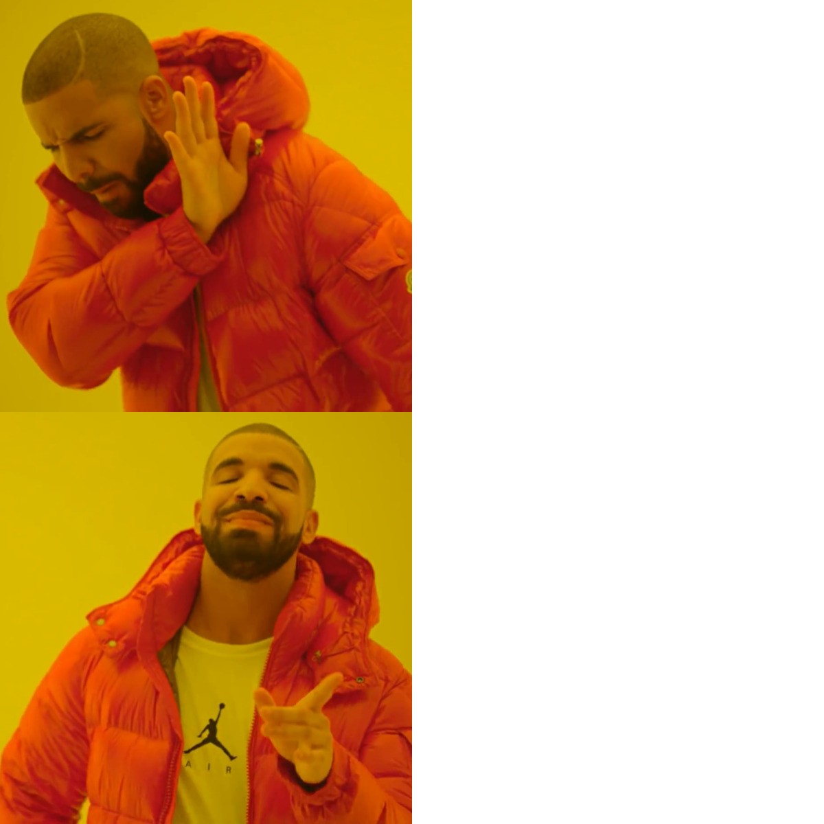 Drake Hotline Bling meme about Mini Katana